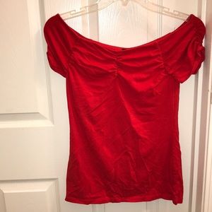 Red Express off the shoulder T-shirt with ruching!